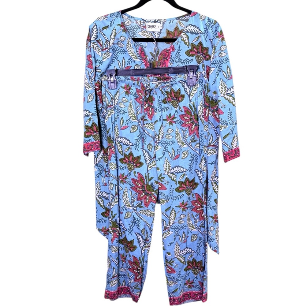 Signals Women’s 100% Cotton Block Print Colorful Boho Pajama Set sz M